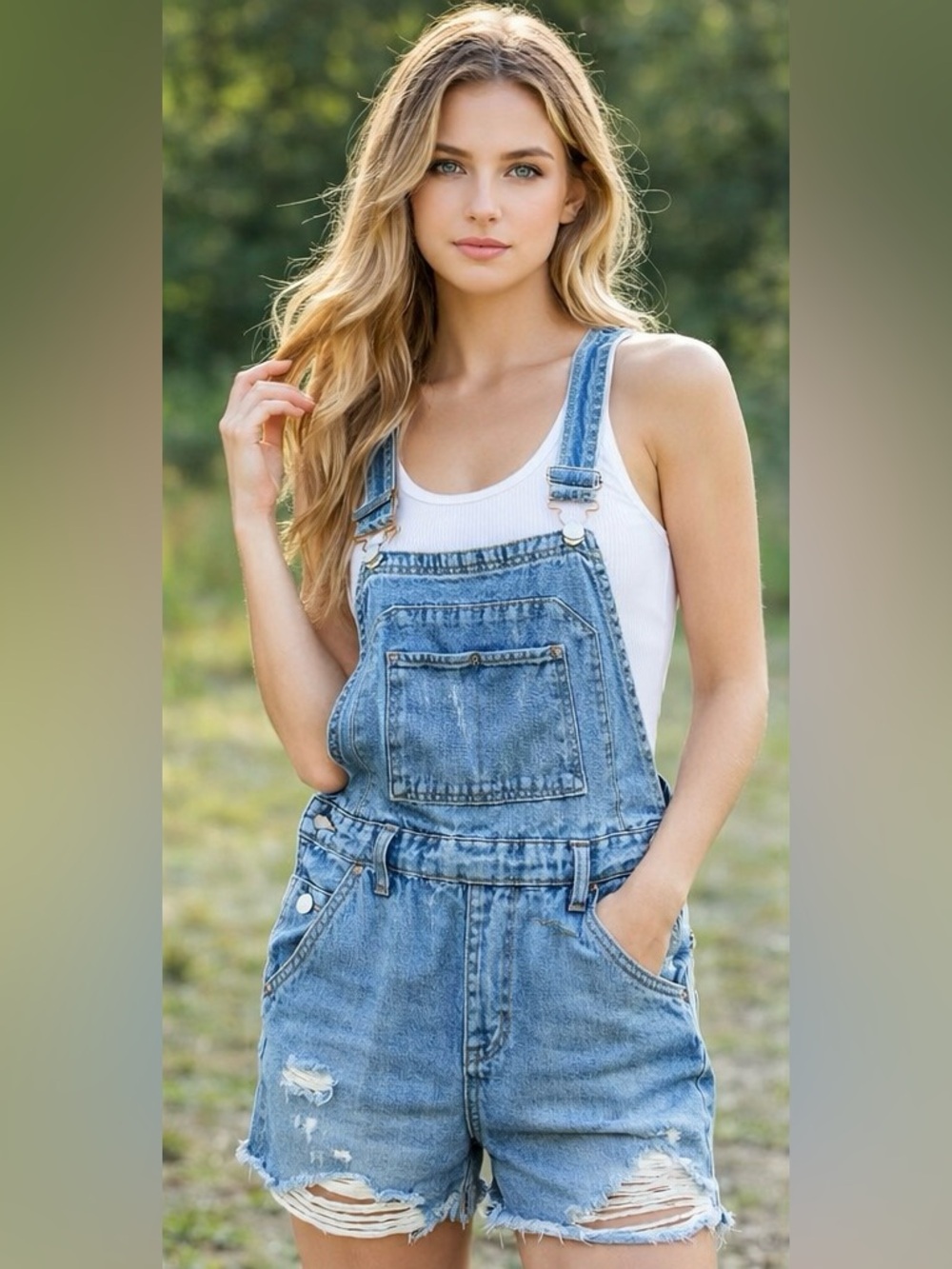 Wild Fable Y2K Light Blue Wash Distressed Denim Cutoff Overalls